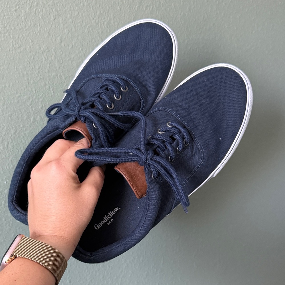 Goodfellow & Co Navy Canvas Sneakers with Brown Tongue Accent